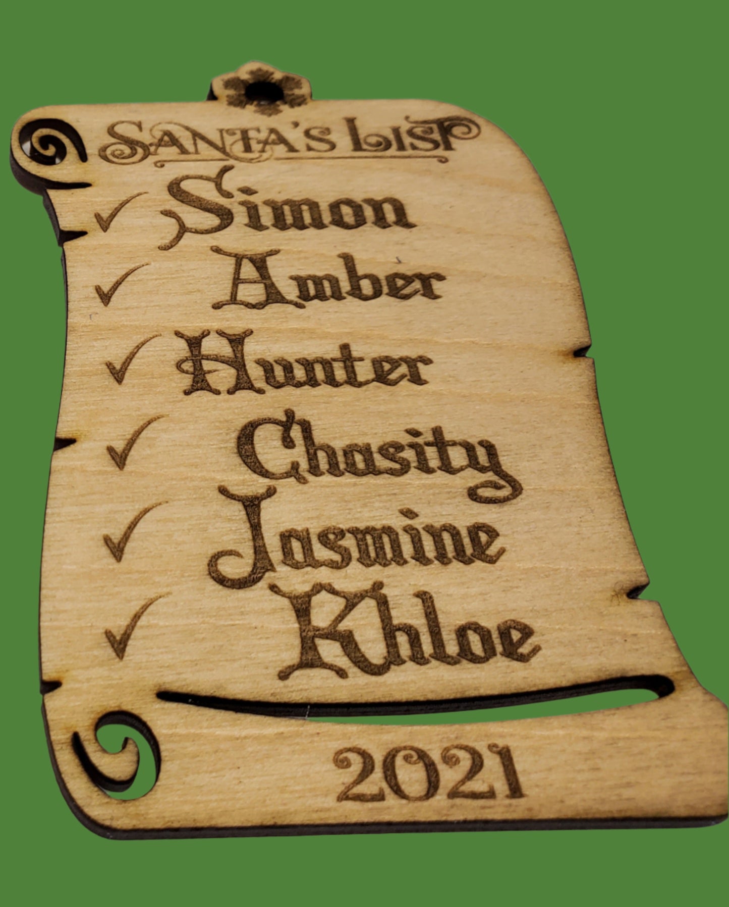 Santa's List wooden scroll ornament