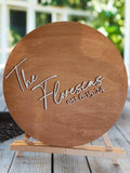 Personalized round 18-inch Baltic Birch wedding guest registry – 1/4 inch thick custom last name signing board with jute hanger