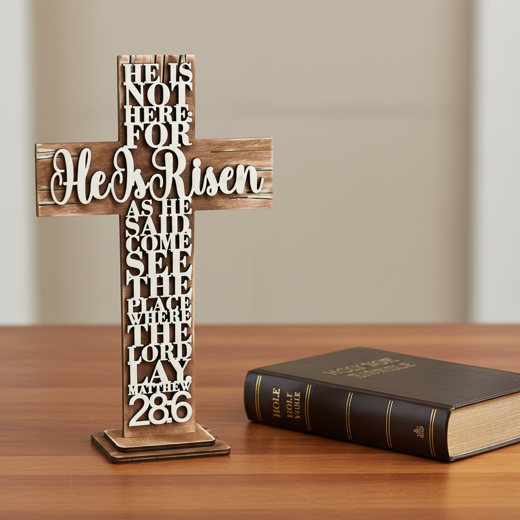 Wooden Cross "He Is Risen"