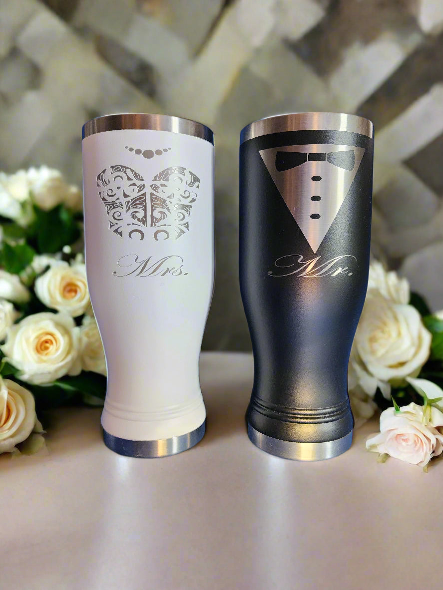 Personalized Bride and Groom Pilsner - White
