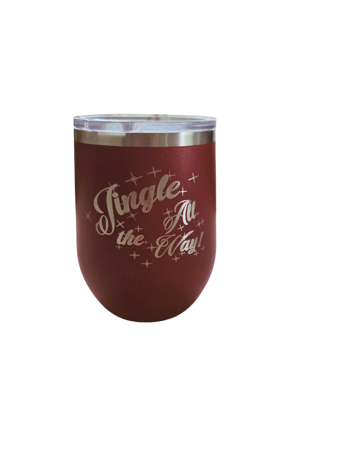 "Jingle All The Way" 12 oz Insulated Stemless Wine Tumbler – Red (Clearance)