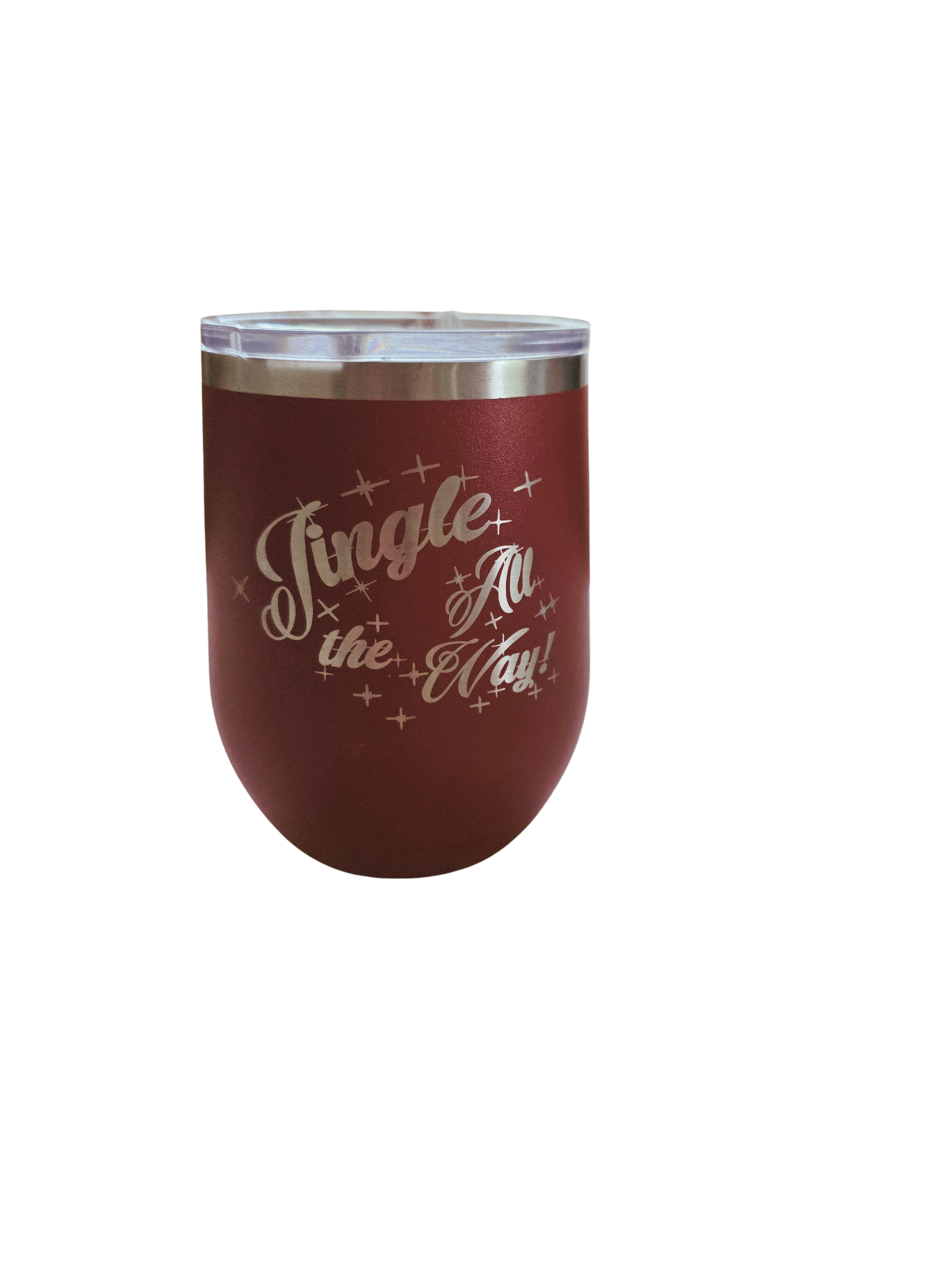 "Jingle All The Way" 12 oz Insulated Stemless Wine Tumbler – Red (Clearance)