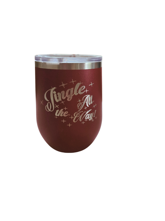 "Jingle All The Way" 12 oz Insulated Stemless Wine Tumbler – Red (Clearance)