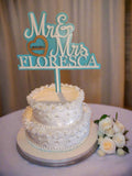 Personalized laser-engraved cake topper for weddings and birthdays – custom name or phrase in wood or acrylic