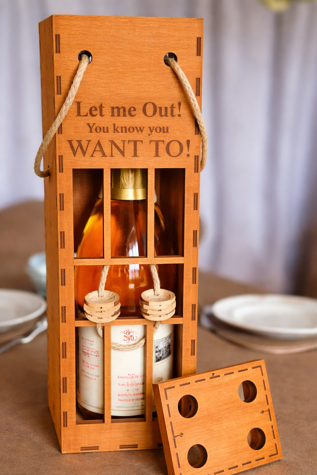 Wooden wine gift box in the style of a wine jail s