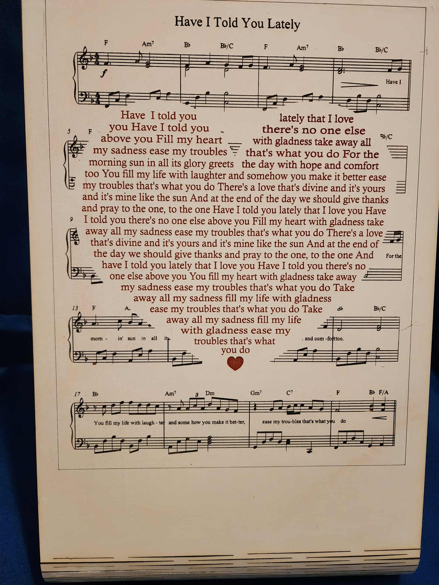 "Have I Told You Lately" Laser-Engraved Poem and Music on Wood