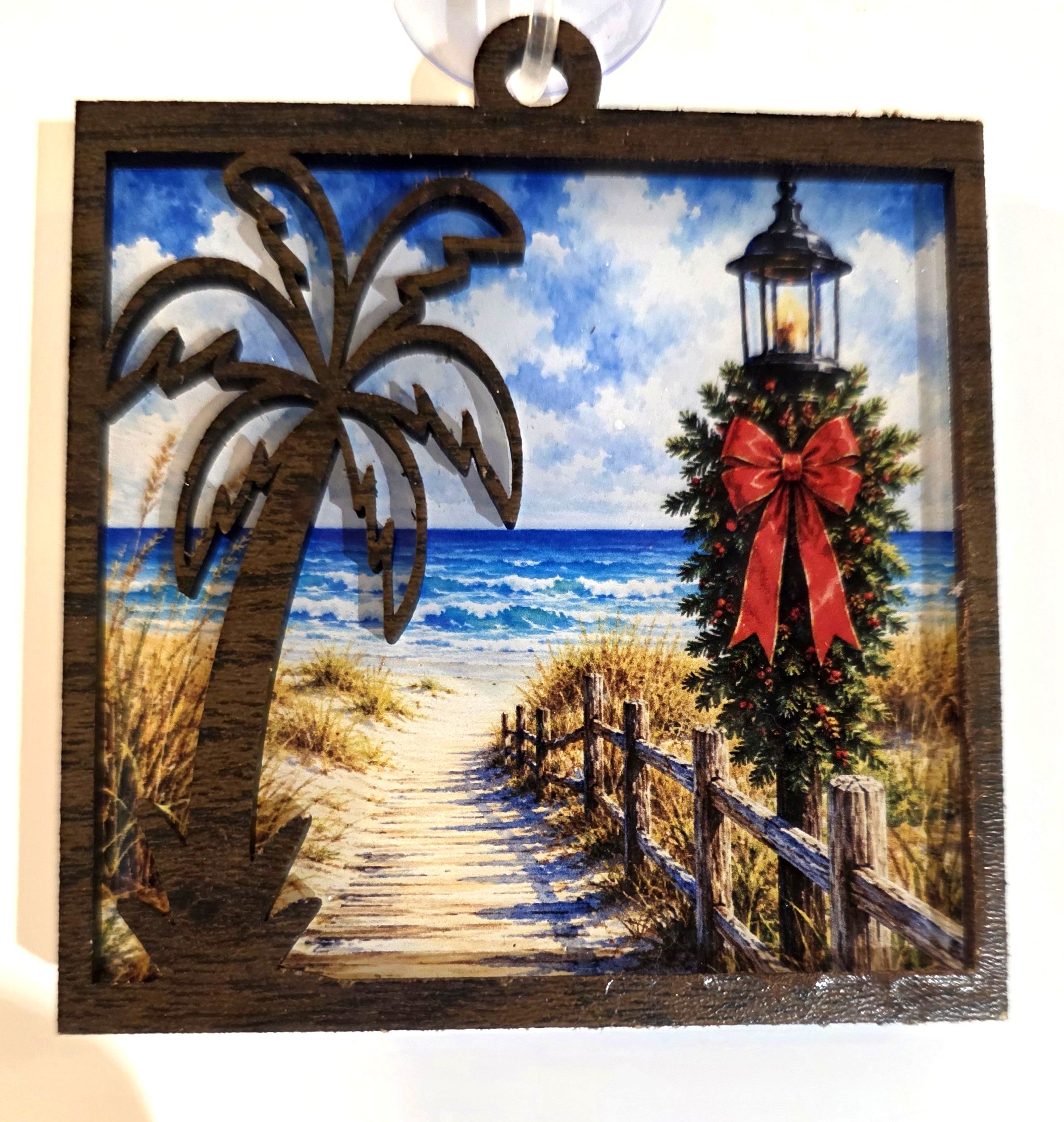Beach Christmas Acrylic Suncatcher – 3.4" | Sign Post or Christmas Tree