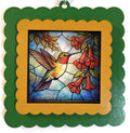 Laser-cut wood interchangeable suncatcher frame in green and gold, 5.5 inches, with holiday insert, by Illuminated Engraving
